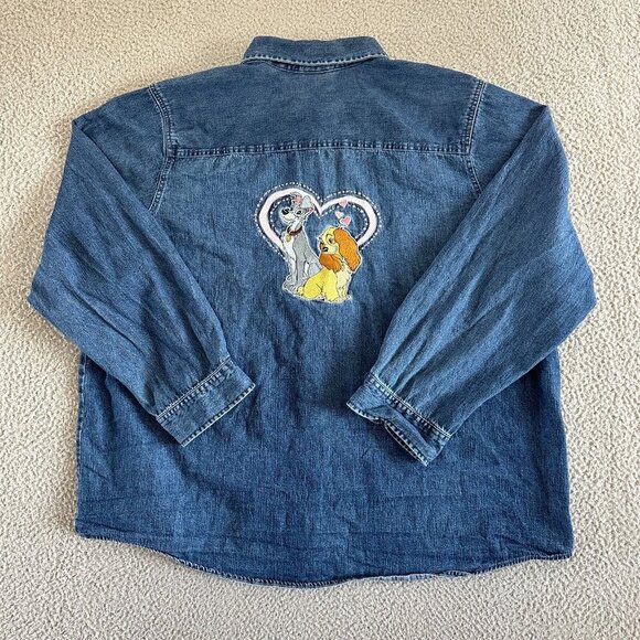 Vintage 90s Lady Tramp Disney Denim Button Shirt Embroidered - Picture 2 of 16